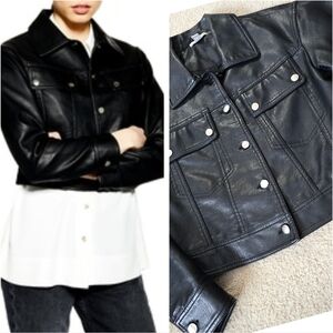 Topshop Womens Faux Leather Button Up Moto Jacket Black Womens Size 4 Small